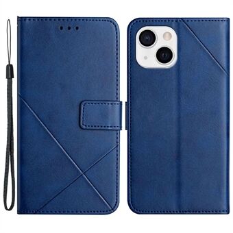 Voor iPhone 14 Plus Effen Kleur Stand Portemonnee Hoesje PU Lederen Lijn Opdruk Folio Flip Telefoon Cover