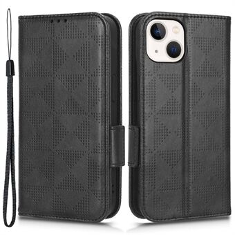 Voor iPhone 14 Plus Scratch Driehoek Patroon Bedrukt Case, Portemonnee Stand Ontwerp Boek Stijl PU Lederen Telefoon Cover met Riem