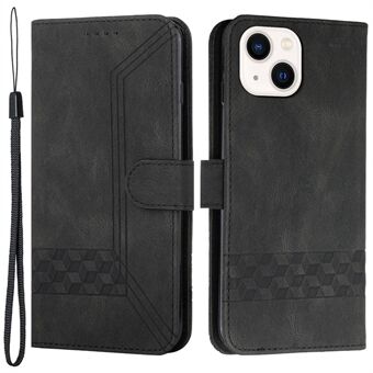 Voor iPhone 14 Plus YX0010 Lederen Case Opvouwbare Stand Portemonnee Rhombus Lijnen Bedrukt Skin-touch Beschermende Telefoon Cover