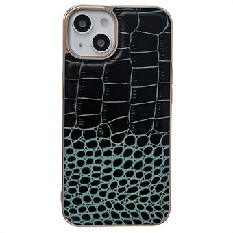 Voor iPhone 14 Plus Krokodil Textuur Nano Galvaniseren Anti-slijtage Cover Echt Rundleer Gecoat TPU + PC Telefoon Case