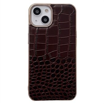 Voor iPhone 14 Plus Krokodil Textuur Nano Galvaniseren Anti-slijtage Cover Echt Rundleer Gecoat TPU + PC Telefoon Case