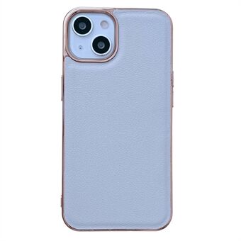 Voor iPhone 14 Plus Anti- Scratch Telefoon Case Geweven Echt Rundleer Gecoat TPU + PC Nano Galvaniseren Achterkant: