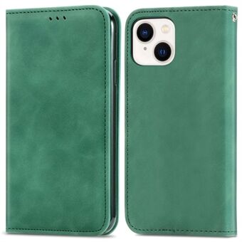 Voor iPhone 14 Plus Magnetische Auto-geabsorbeerde Skin-touch Gevoel Lederen Case Retro Textuur Kaarthouder Telefoon Stand Cover: