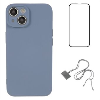 WANLONFENG RB1-serie voor iPhone 14 Plus TPU-hoes Schokbestendige telefoonhoes met schermafdekking en lanyard.