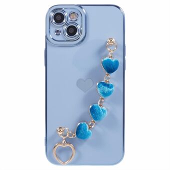 Voor iPhone 14 Plus Hoesje met Electroplating Love Hearts, TPU Telefoonhoesje met Ketting.