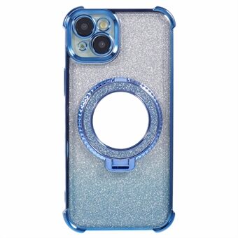 Voor iPhone 14 Plus Hoesje Ronde Spiegel Glitter TPU Telefoonhoesje met Ring Kickstand