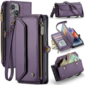 CASEME C36-serie voor iPhone 14 Plus Crossbody Case Ritsportemonnee Leren telefoonhoesje