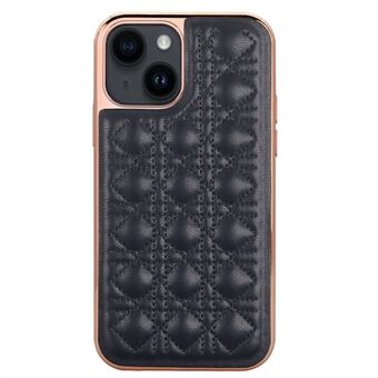 VIETAO Anti-val telefoonhoes voor iPhone 14 Plus beschermhoes galvaniseren TPU + PU lederen rotan geruite textuur schokbestendige hoes