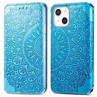 Voor iPhone 14 Plus Mandala Flower Imprint PU lederen telefoon schokbestendig hoesje Magnetisch Auto-closing Flip Stand Cover met portemonnee