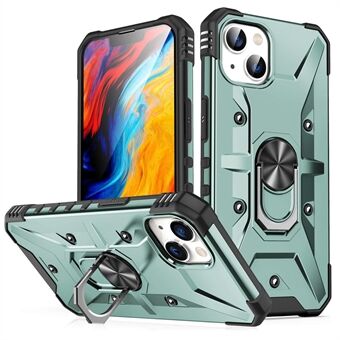 Voor iPhone 14 Plus Ring Car Mount Kickstand Phone Case Hard PC Soft TPU Hybrid Military-Grade Shockproof Cover