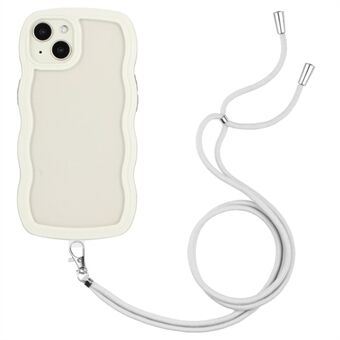 Voor iPhone 14 Plus PC + TPU Telefoonhoes Anti-kras Beschermende Achterkant met Golvend Randkleurframe / Verstelbaar Lanyard