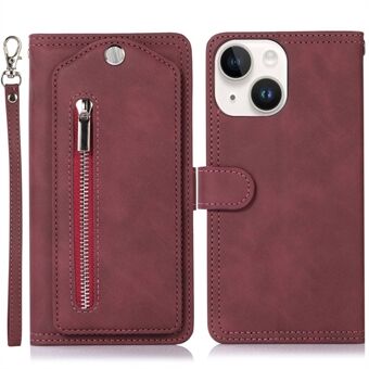 Voor iPhone 14 Plus Roterende make-upspiegel PU-leren hoes Ritsvak Telefoon Portemonnee Stand Folio Flip Cover