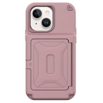 Voor iPhone 14 Plus Cardcase Series Kickstand PC + TPU verdikte hoes Kaarthouder Telefoonhoes met spiegelontwerp