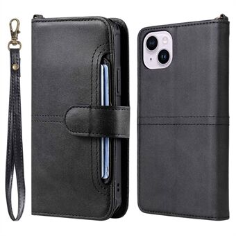 KT Leather Series-4 voor iPhone 14 Plus 2-in-1 Afneembare TPU-achterkant Volledige bescherming PU-leer Opvouwbare Stand Telefoon Portemonnee Shell met riem