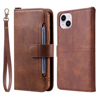 KT Leather Series-4 voor iPhone 14 Plus 2-in-1 Afneembare TPU-achterkant Volledige bescherming PU-leer Opvouwbare Stand Telefoon Portemonnee Shell met riem