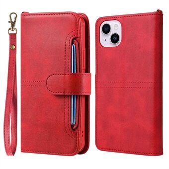 KT Leather Series-4 voor iPhone 14 Plus 2-in-1 Afneembare TPU-achterkant Volledige bescherming PU-leer Opvouwbare Stand Telefoon Portemonnee Shell met riem