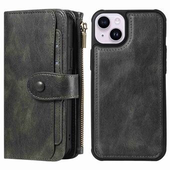 KT Multi-functionele Series-3 Voor iPhone 14 Plus Retro Lederen Telefoon Cover Afneembare Magnetische Absorptie Rits Portemonnee Stand Mobiele Telefoon Case