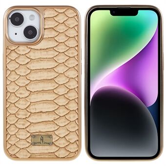 FIERRE SHANN Voor iPhone 14 Plus Stijlvolle Python Textuur PU Leer Gecoat TPU Beschermhoes Gegalvaniseerde Drop-proof Back Cover
