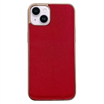 Voor iPhone 14 Plus Cross Texture Nano Galvaniseren Telefoon Drop-proof Cover Echt leer gecoate TPU Back Case