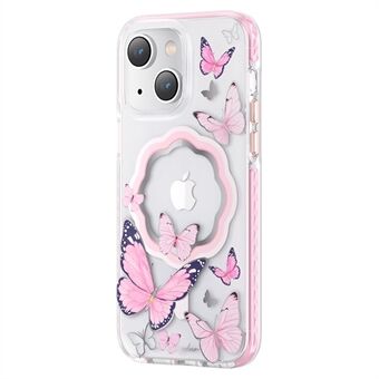 KINGXBAR Butterfly Series Strong Magnetic Clear Case voor iPhone 14 Plus Compatibel met MagSafe, Valbescherming PET+TPU IML Niet-gele telefoonhoes