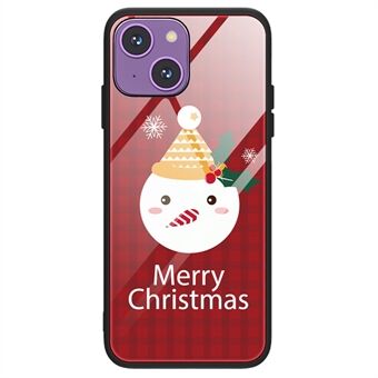 Voor iPhone 14 Plus schattig kerstpatroon afdrukken beschermende achterkant TPU + gehard glas Scratch hoesje - SD