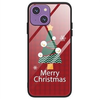 Voor iPhone 14 Plus schattig kerstpatroon afdrukken beschermende achterkant TPU + gehard glas Scratch hoesje - SD