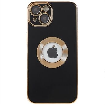 Voor iPhone 14 Plus Hollow Logo Hole Design Beschermende Telefoon Cover CD Textuur Ring Decor TPU Case met Lens Film