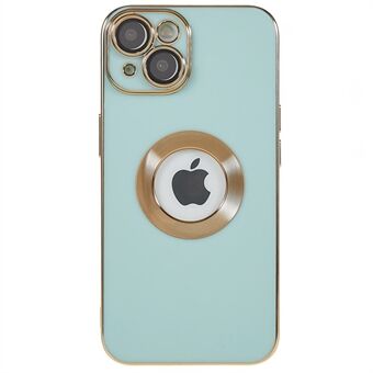 Voor iPhone 14 Plus Hollow Logo Hole Design Beschermende Telefoon Cover CD Textuur Ring Decor TPU Case met Lens Film