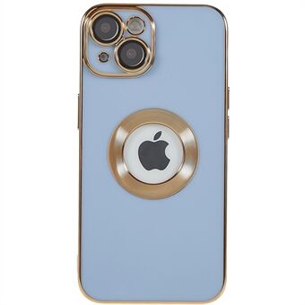 Voor iPhone 14 Plus Hollow Logo Hole Design Beschermende Telefoon Cover CD Textuur Ring Decor TPU Case met Lens Film