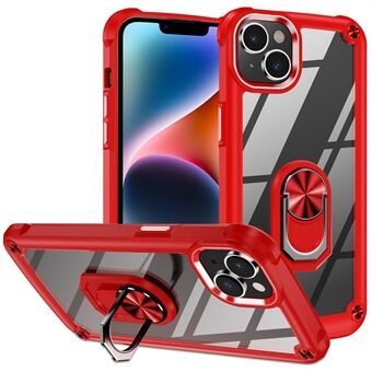 Voor iPhone 14 Plus metalen Ring standaard pc + TPU schokbestendige hoes mobiele telefoon beschermende achterkant