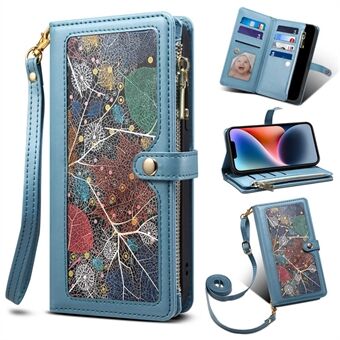 ESEBLE Galaxy-serie RFID-blokkerende telefoonhoes voor iPhone 14 Plus, anti- Scratch lederen folio flip-cover beschermhoes met portemonnee / handriem