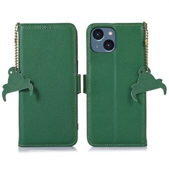 Echt lederen hoes voor iPhone 14 Plus, stootvaste magnetische sluiting aan de zijkant Telefoonhoes RFID-blokkerende portemonnee Telefoonhoes met Stand