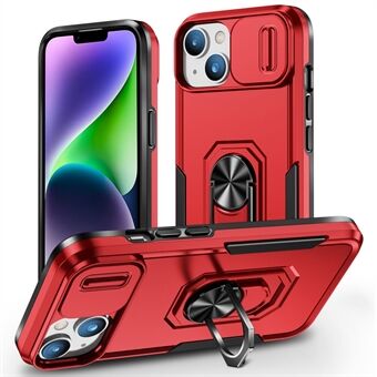 Voor iPhone 14 Plus Ring Kickstand PC + TPU Telefoonhoes Anti-drop Slide Camera Deksel Cover met ingebouwde metalen plaat