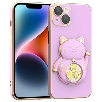 Voor iPhone 14 Plus Galvaniseren Lucky Fortune Cat Telefoonhoes Valbescherming TPU + pc Kickstand Cover met cameralensbeschermer