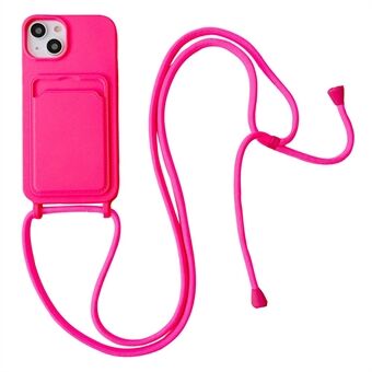 Voor iPhone 14 Plus Vloeibare siliconen telefoonhoes Kaarthouder Slim Fit Cover met riem