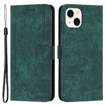 Voor iPhone 14 Plus PU-lederen Stand Case Skin-touch Wallet Lines bedrukte hoes