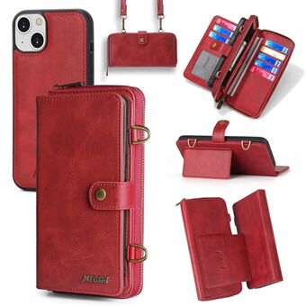 MEGSHI 020-serie voor iPhone 14 Plus Anti Scratch PU-leer + pc + TPU Stand Cover Afneembare 2-in-1 portemonnee-hoes