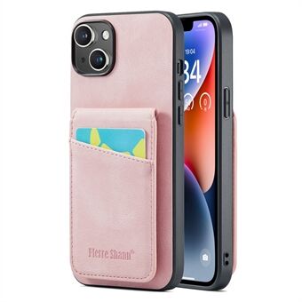 FIERRE SHANN Voor iPhone 14 Plus Kaartsleuven Kickstand Telefoonhoes RFID-blokkering PU-leer + TPU-achterkant