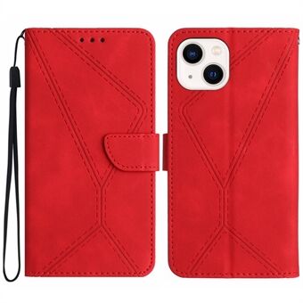 HT05 Full Protection Cover voor iPhone 14 Plus Skin-touch PU lederen portemonnee telefoon flip case met riem