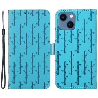 Voor iPhone 14 Plus Lucky Bamboo bedrukt Folio Flip telefoonhoesje Skin-touch anti-drop cover met riem