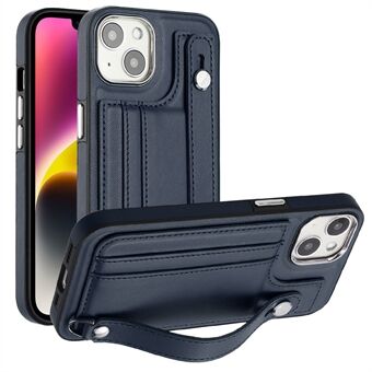 YB Leather Coating Series-5 Voor iPhone 14 Plus Shockproof Kickstand Case Leather Coated TPU Phone Cover met Card Slots