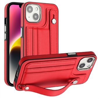 YB Leather Coating Series-5 Voor iPhone 14 Plus Shockproof Kickstand Case Leather Coated TPU Phone Cover met Card Slots
