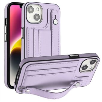 YB Leather Coating Series-5 Voor iPhone 14 Plus Shockproof Kickstand Case Leather Coated TPU Phone Cover met Card Slots