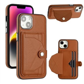 YB Leather Coating Series-4 Telefoonhoesje voor iPhone 14 Plus Kaarthouder Kickstand Leather Coated TPU Back Cover