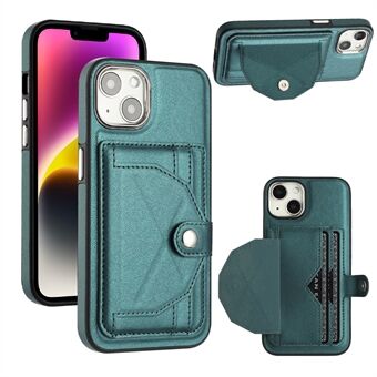YB Leather Coating Series-4 Telefoonhoesje voor iPhone 14 Plus Kaarthouder Kickstand Leather Coated TPU Back Cover