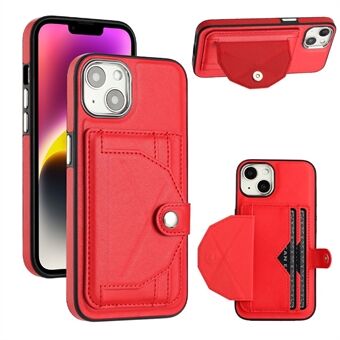 YB Leather Coating Series-4 Telefoonhoesje voor iPhone 14 Plus Kaarthouder Kickstand Leather Coated TPU Back Cover