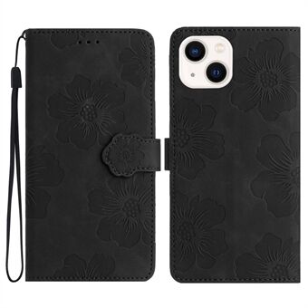 Voor iPhone 14 Plus PU-lederen telefoon Shell Wallet Cover bedrukt bloempatroon Flip Stand Case