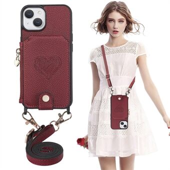 Voor iPhone 14 Plus Portemonnee met ritssluiting PU-leer + pc + TPU-hoes Standaard telefoonhoes met lanyard