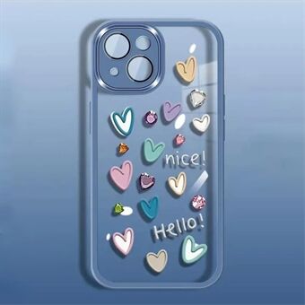 Voor iPhone 14 Plus Love Heart Pattern mobiele telefoonhoes Zachte TPU-beschermhoes met cameralensfilm