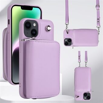 Voor iPhone 14 Plus afneembare rits kaarthouder telefoonhoes leer + TPU crossbody telefoontas